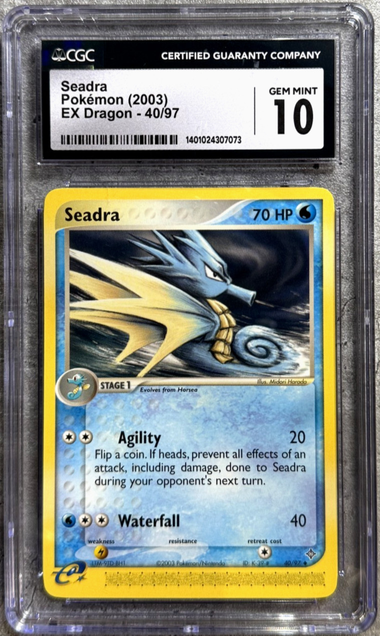 Pokemon Card Seadra CGC 10 Gem Mint, e-Reader EX Dragon 40/97, 2003 (1)
