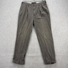 Vintage Tommy Hilfiger Pants Mens 33x28* Grey Herringbone Pleated Cuffed Dress