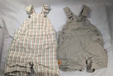 2 Vintage Gymboree Vestback Overall Boys Shorts 6-12m Khaki Plaid 2002