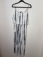 Shein Size L UK 12 14 Midi Dress Tie Dye Style Side Slits Cream Green Jersey