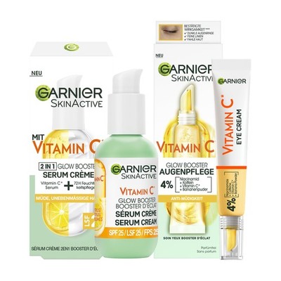 Garnier Vitamin C Glow Booster Set mit Anti-Müdigkeits 32.5 ml (2er Pack) 