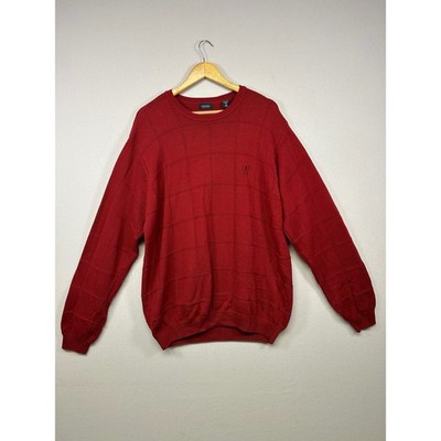 Preppy Academic IZOD Mens XL Red Textured Grid Cotton Crewneck Pullover Sweater