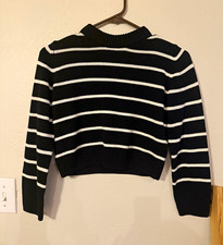 H M kids girls Black/White Striped Knit Crew Neck Pullover Sweater 8/10