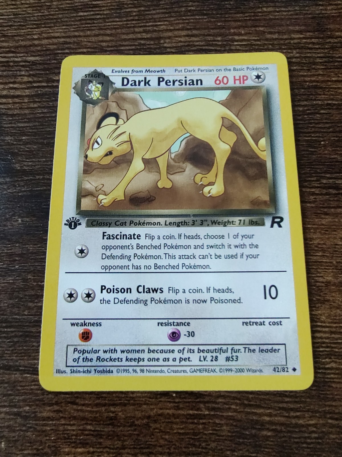 Dark Persian 42/82 1st Edition Team Rocket Non Holo Pokemon Card