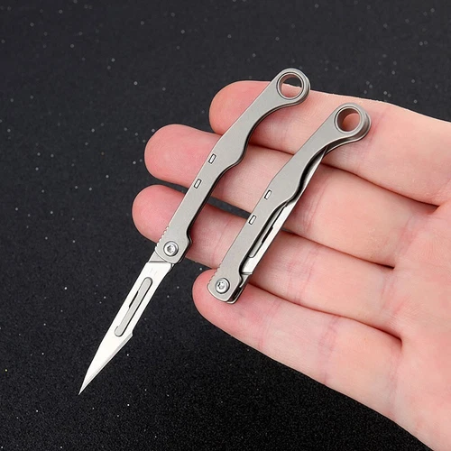 Mini Titanium Pocket Utility Folding Knife Scalpel Blades Opener Keychain EDC - Picture 3 of 12