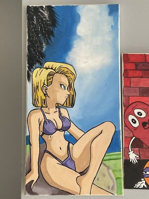 Dragon Ball Anime Android 18 On Beach Oil Paint On 20x10 Canvas Hand Painted 