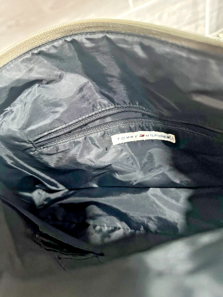 Bolso de Mano Tommy Hilfiger Vintage Cuero Marrón/Oliva y Pana Años 90 Y2K Foto 2 de 4