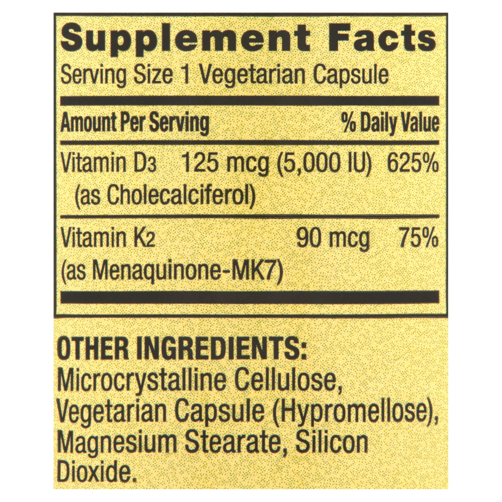 Spring Valley Vitamin K2 (90mcg) + D3 (125mcg) Vegetarian Capsules, 90