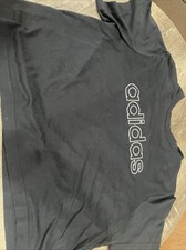 Adidas Women's Size XL Basic Short Sleeve Crop Black Solid Crew Neck Tshirt B3