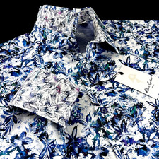 Robert Graham Tropical Floral Paisley Garden Blue White Sport Shirt 228 3XL