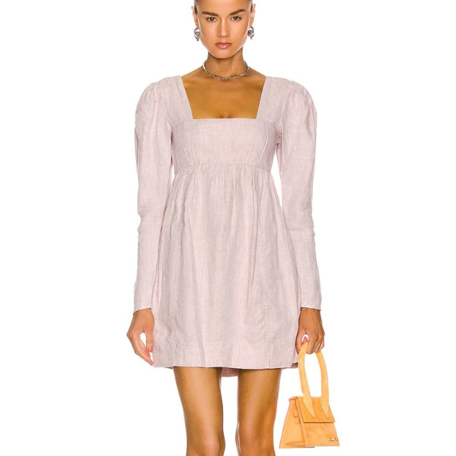 GANNI Lilac Hemp Babydoll Mini Dress