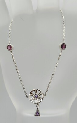 Links of London 925 Sterling Silver Amethyst Flower Tourmaline Garnet Bracelet