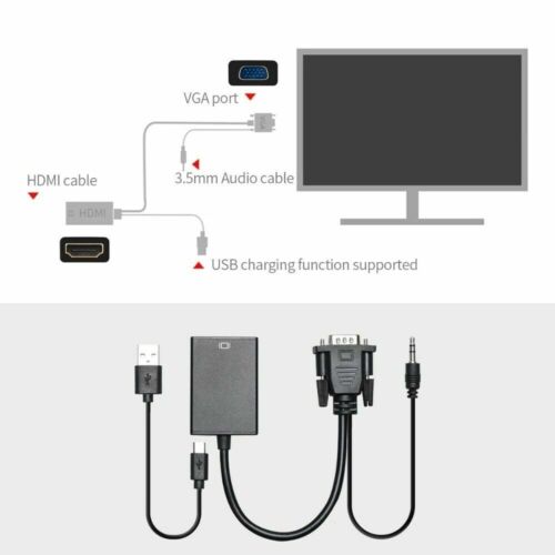 VGA To HDMI Adapter Cable Male to Female Audio Video Converter For Computer - Picture 8 of 9