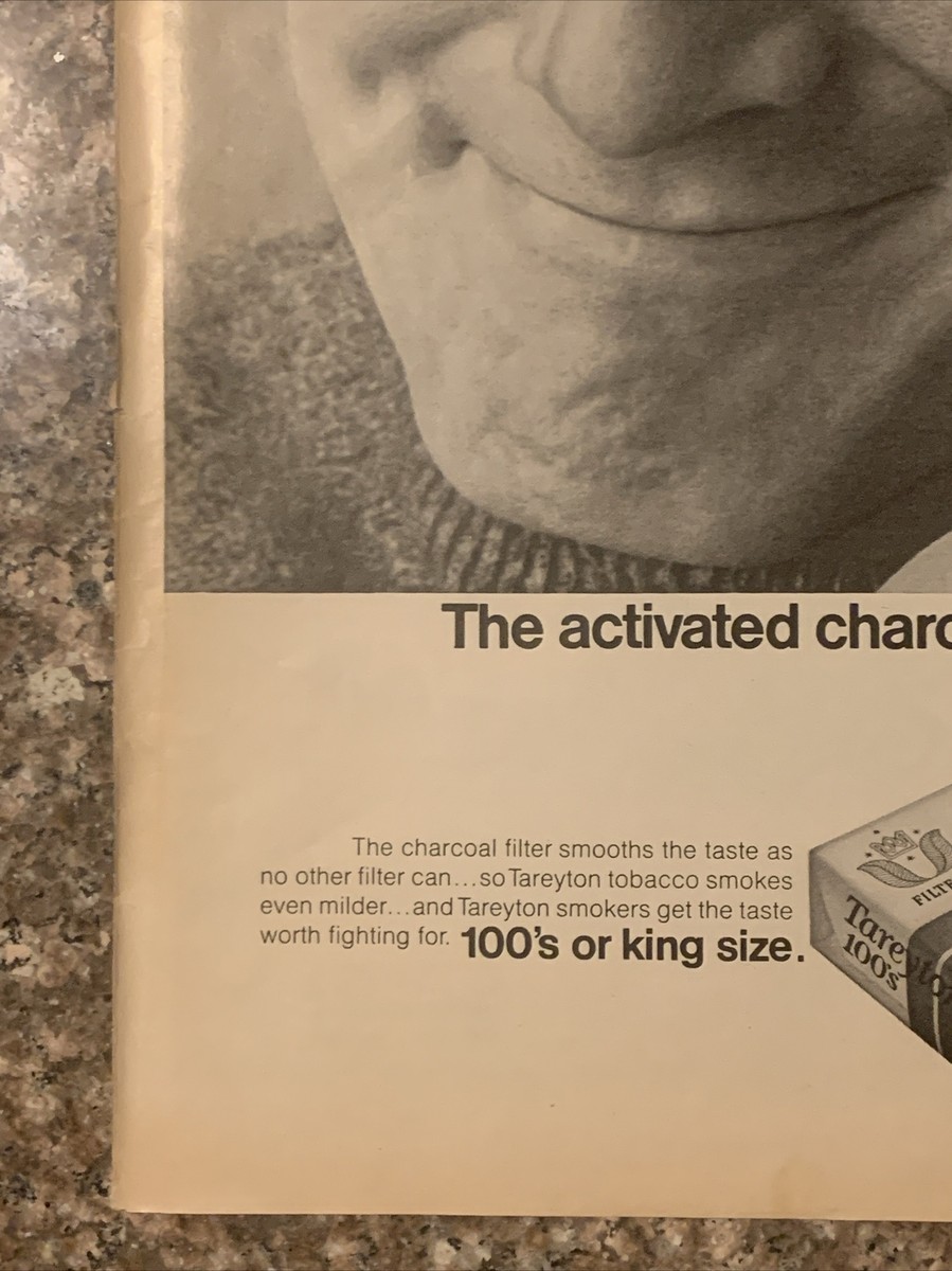 tareyton cigarettes charcoal filter Cigarette Ad, Vintage 1968 , Classic Tobacco Magazine Poster for Man Cave or Garage Decor 1968 Tareyton Cigarettes PRINT AD