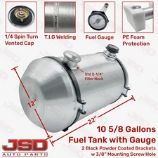 12x22'' 10 5/8 Gallon 1/4 NPT Spun Aluminum End Fill Gas Tank Fuel Tank W/Gauge