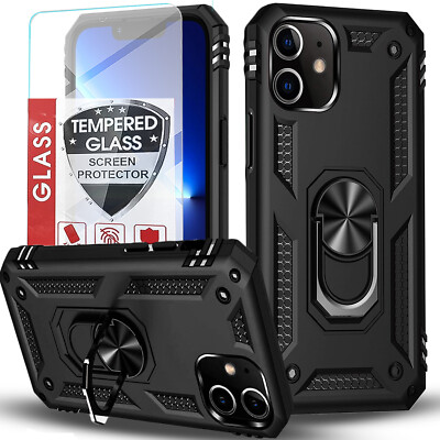 For iPhone 11 Case /11 Pro Max Phone Cover Shockproof Kickstand + Tempered Glass