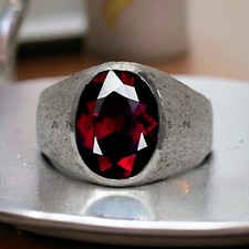 Garnet Gemstone With 925 Sterling Silver Ring For Men's AL789