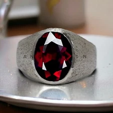 Garnet Gemstone With 925 Sterling Silver Ring For Men's #AL789