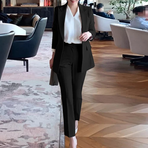Women Wide Leg Trousers Blazer And Pants Suit Set Ladies Regular Fit Solid Color - Picture 4 of 18