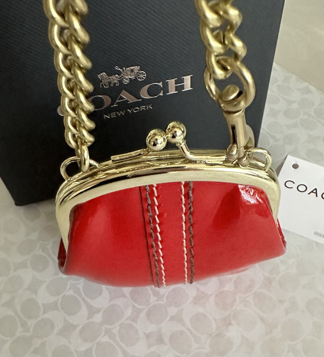 小物 Vintage Coach Kiss Lock Coin Case Red Coach Soft Red Leather Puffy Kisslock Coin Pouch Purse