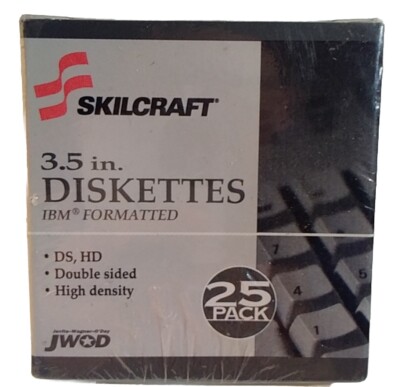Skilcraft 3.5 in. Diskettes IBM Formatted Double Sided High Dens 25 Pack Sealed