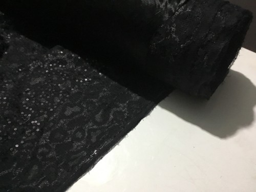 NUOVO tessuto paillettes pizzo raso leopardato nero legato italiano alta classe - Foto 7 di 7
