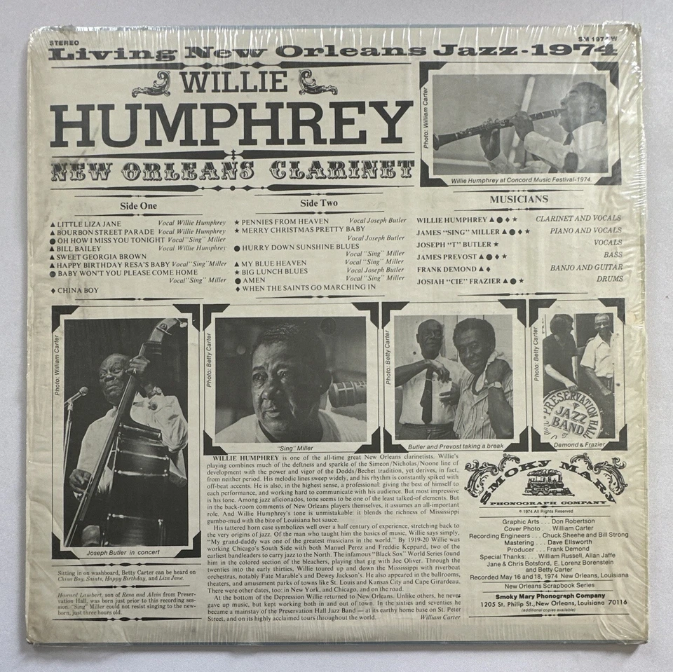 Willie Humphrey – New Orleans Clarinet Jazz Blues Lp Vinyl Record Ex / Ex - Image 3 of 4
