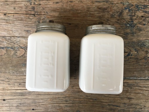 2 POTTERY BARN 8" FARMHOUSE RUSTIC WHITE CERAMIC CANISTERS GALVANIZED METAL LIDS - Picture 5 of 18