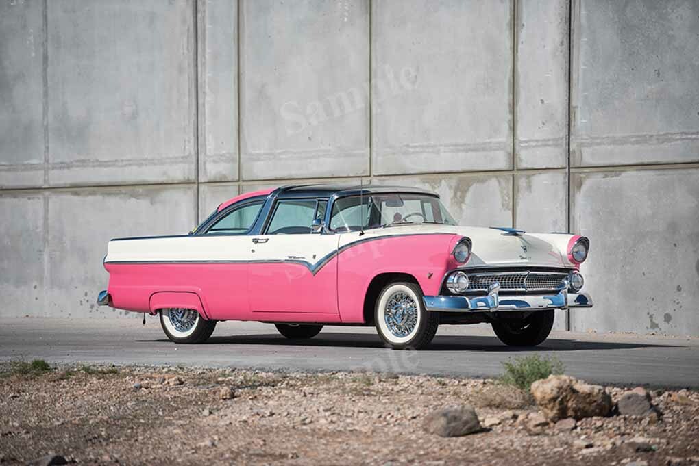 Retro Ford 1955 Fairlane Vintage Car Pink High Res Wall Decor