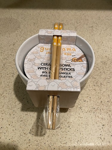 Sanrio Ramen Bowl Gudetama Lazy Egg 16 oz Ceramic Noodle Bowl With Chopsticks - Picture 3 of 18