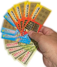 12 SCRATCH OFF GAG LOTTO TICKETS Fake Lottery Card Winner Funny Joke Prank Gift 