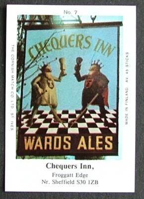 Matchbox label Wards Pub Chequers Inn Froggatt Edge Nr Sheffield No 7 ME152