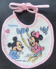 1984 Playskool Pink Walt Disney Babies Bib Mickey Minnie Sm Baby Vinyl Back