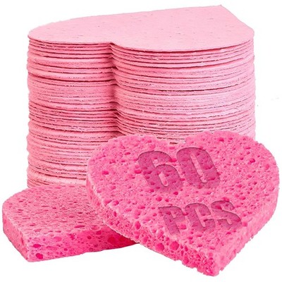 60-Count Compressed Facial Sponges | Makeup 60 Count (Pack of 1), Heart 