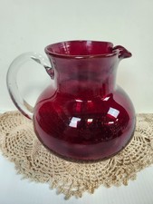 Artland Iris Ruby Red Hand Blown 80 oz Pitcher – 7.25" Tall, Seeded Bubbles