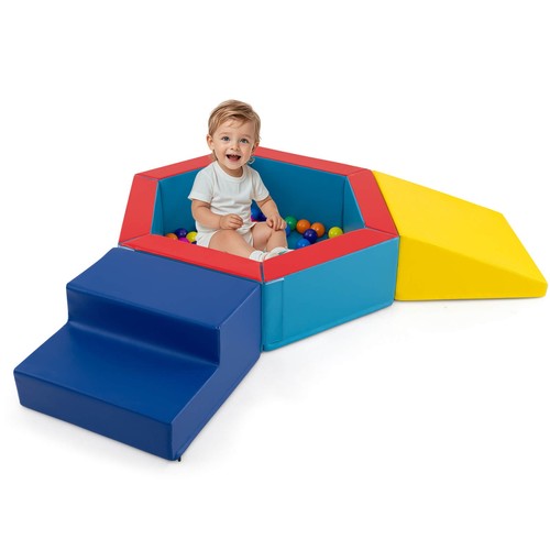 3 PCS Baby Foam Climbing Blocks w/Ball Pit Triangle Stair 100 Ocean Balls