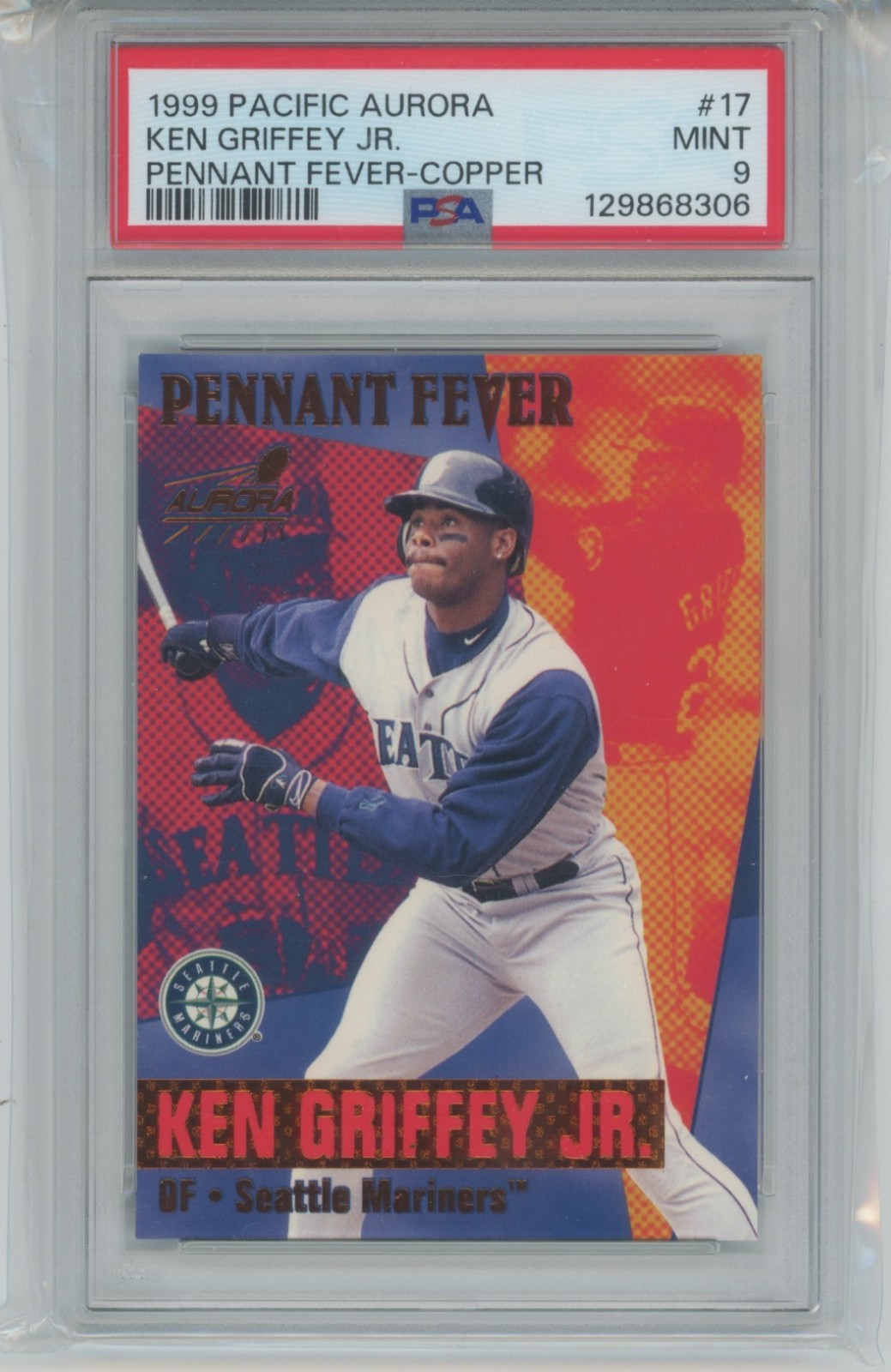 PSA 9 KEN GRIFFEY JR 1999 Pacific Aurora #17 COPPER Pennant Fever SP /20 POP 1! view 1