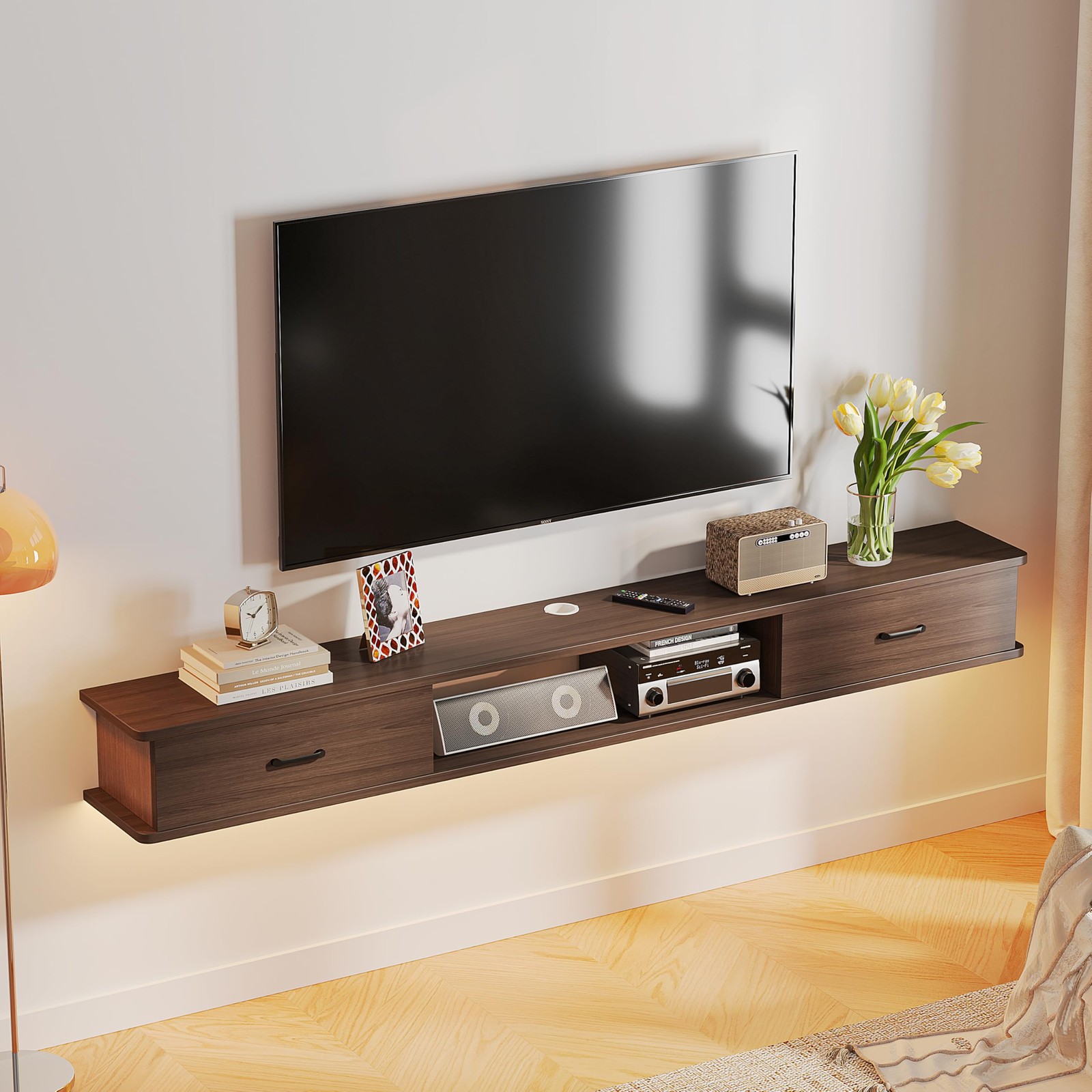 With 2 Doors,70'' Wall-mounted Tv Console, Floating Tv Cabi.
