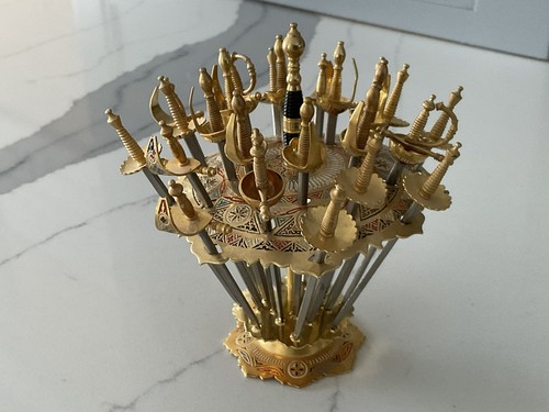 SWORD COCKTAIL STICKS AND HOLDER TOLEDO STYLE