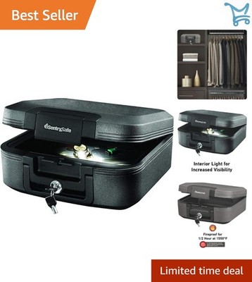 Fireproof Waterproof Safe Box Compact Locking Chest for valuables, documents