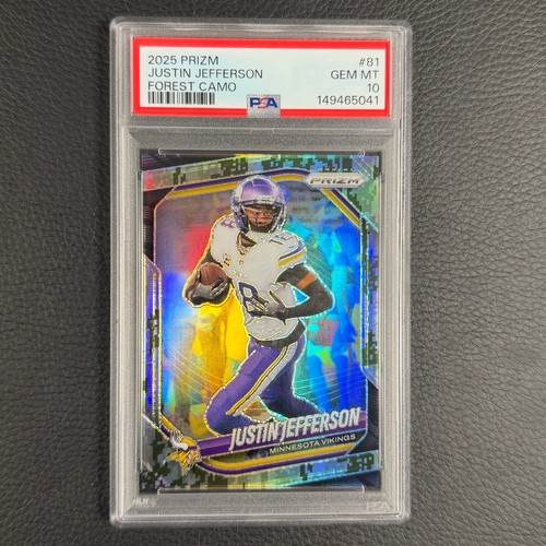 2025 NFL Prizm Justin Jefferson Forest Green /15 PSA 10