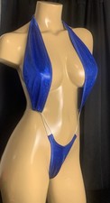 Exotic Dancewear String Monokini Hologram Royal Blue New OSFM Made In USA