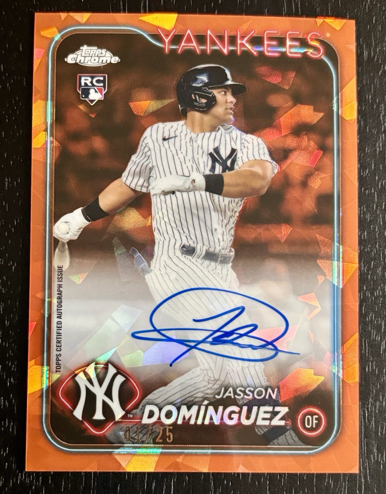 2024 Topps Chrome Update Sapphire Jasson Dominguez RC Auto Orange SSP /25 USA-JD
