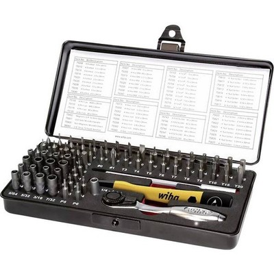 Wiha 39971 Micro-Bit Set 65-Piece Ratchet Slotted/PH/6-Sided In+Outside/T/Pen Kit i