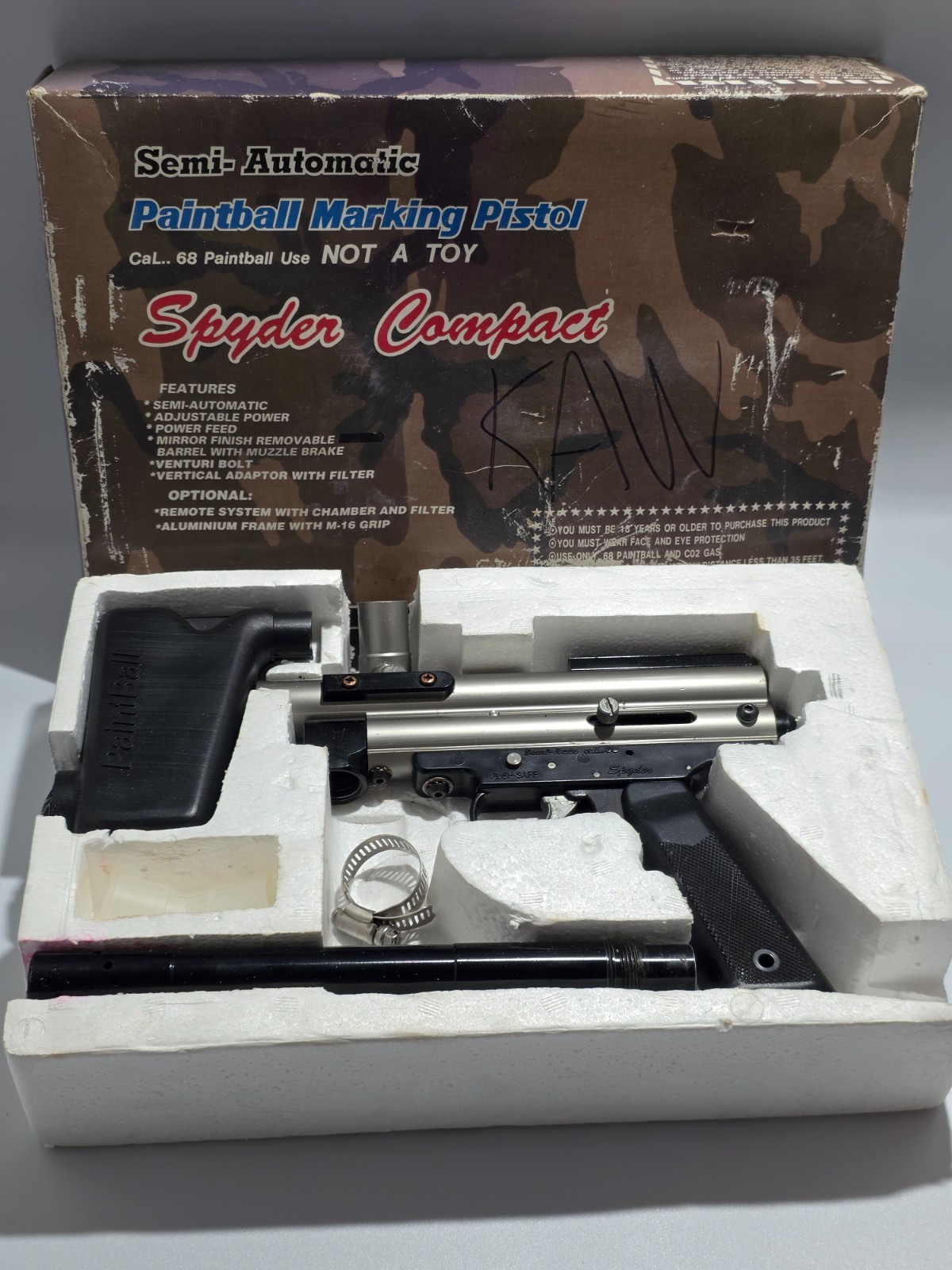 Spyder Compact Paintball Marker Vintage 1990s Gen 1 Original Box Hopper Barrel