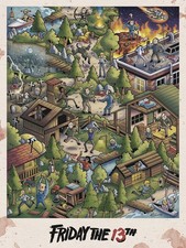 Friday the 13th Horror Movie Poster Camp Crystal Lake Vintage Wall Art Print