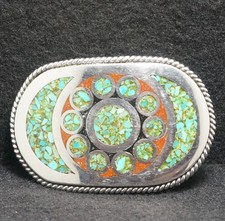 WH13157 VINTAGE 1970s  GROUP OF CIRCLES  MACHINE SHOP MADE UNISEX BELT BUCKLE