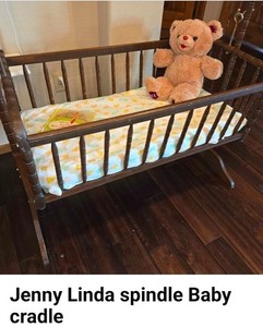 Jenny Lind Brown Wooden Spindle Rocking Cradle 41" LX 22"