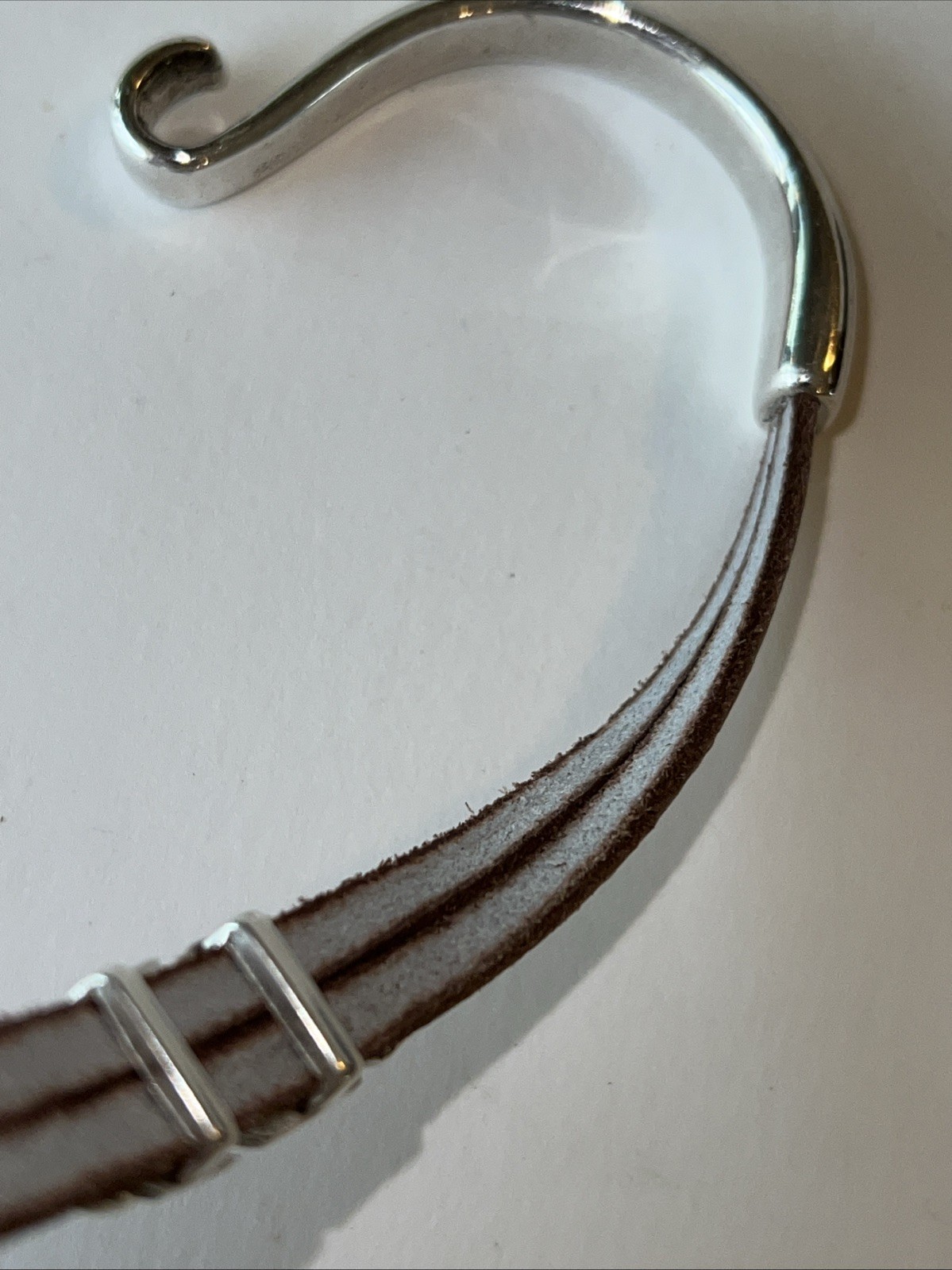 Silvertone Feather Leather Wrap Cuff Bracelet Boh… - image 10