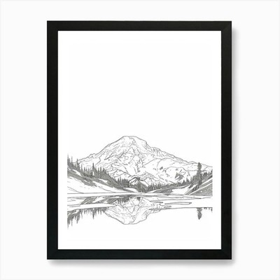 Mount Rainier USA Linienzeichnung 6 Bogen gerahmtes Wandbild Poster Leinwanddruck Bild